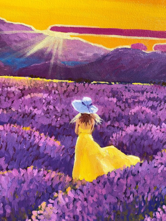 Lonely woman in lavender field