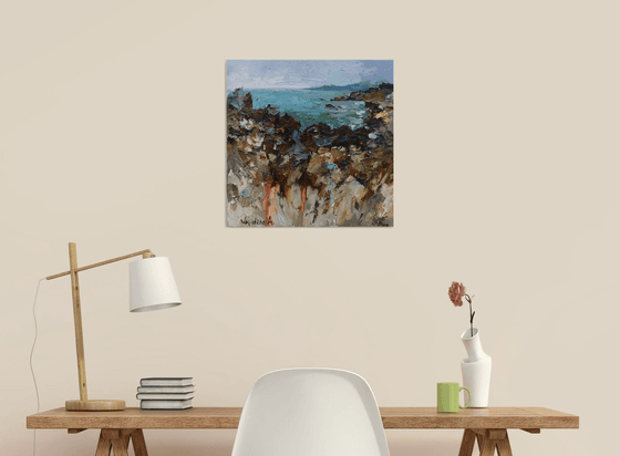 Wild rocky coast - Original oil seascape painting