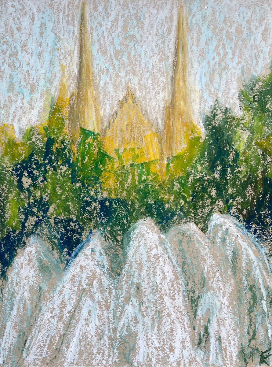 IMPRESSIONIST LANDSCAPE. OIL PASTEL ON PAPER Painting by Yulia Schuster