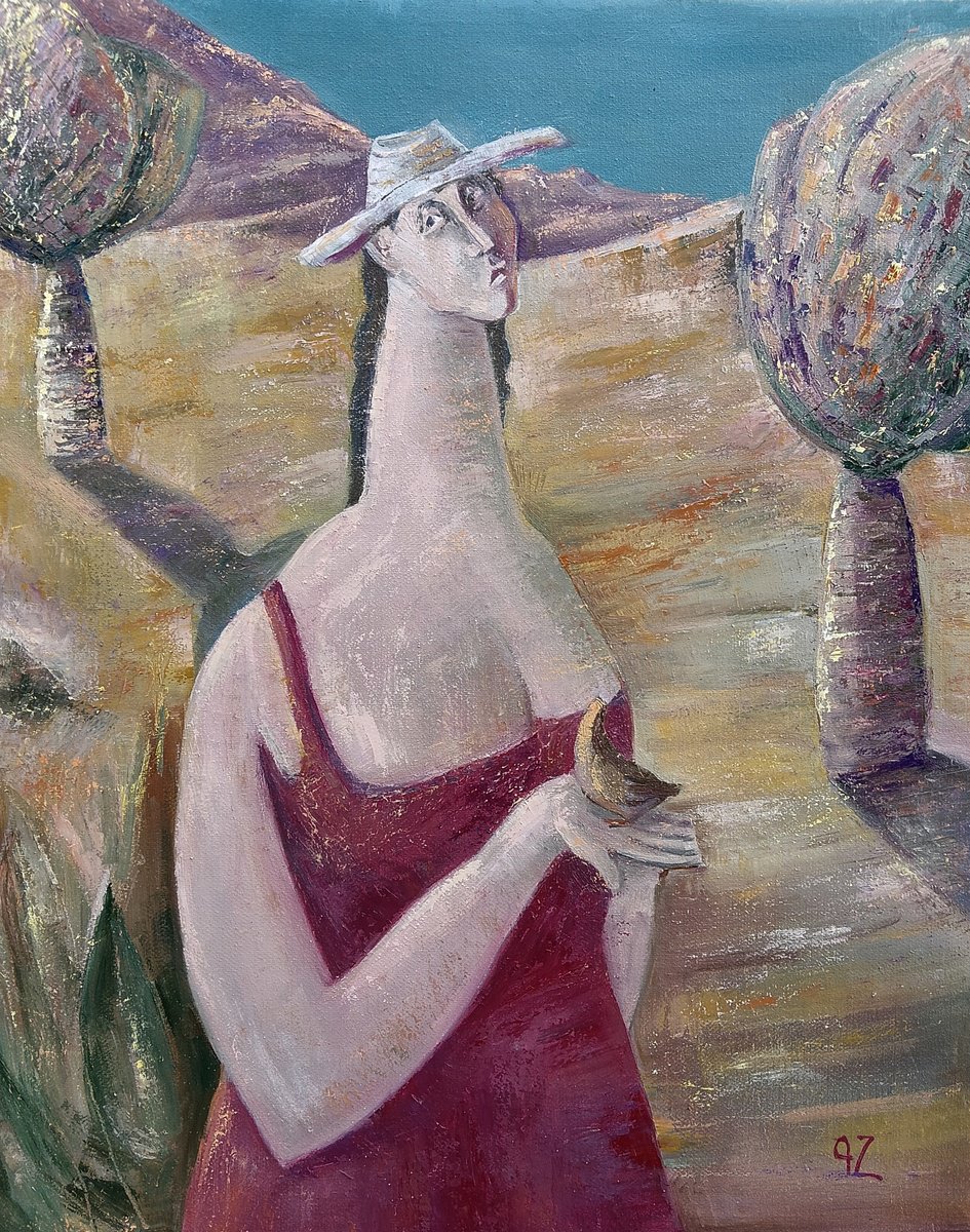 Expressive Portrait Oil Painting By Gegham Hunanyan, 16 X 20, With Nature, Original Artwork