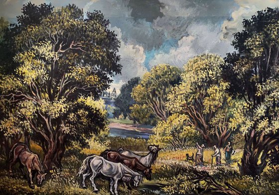 Landscape with horses