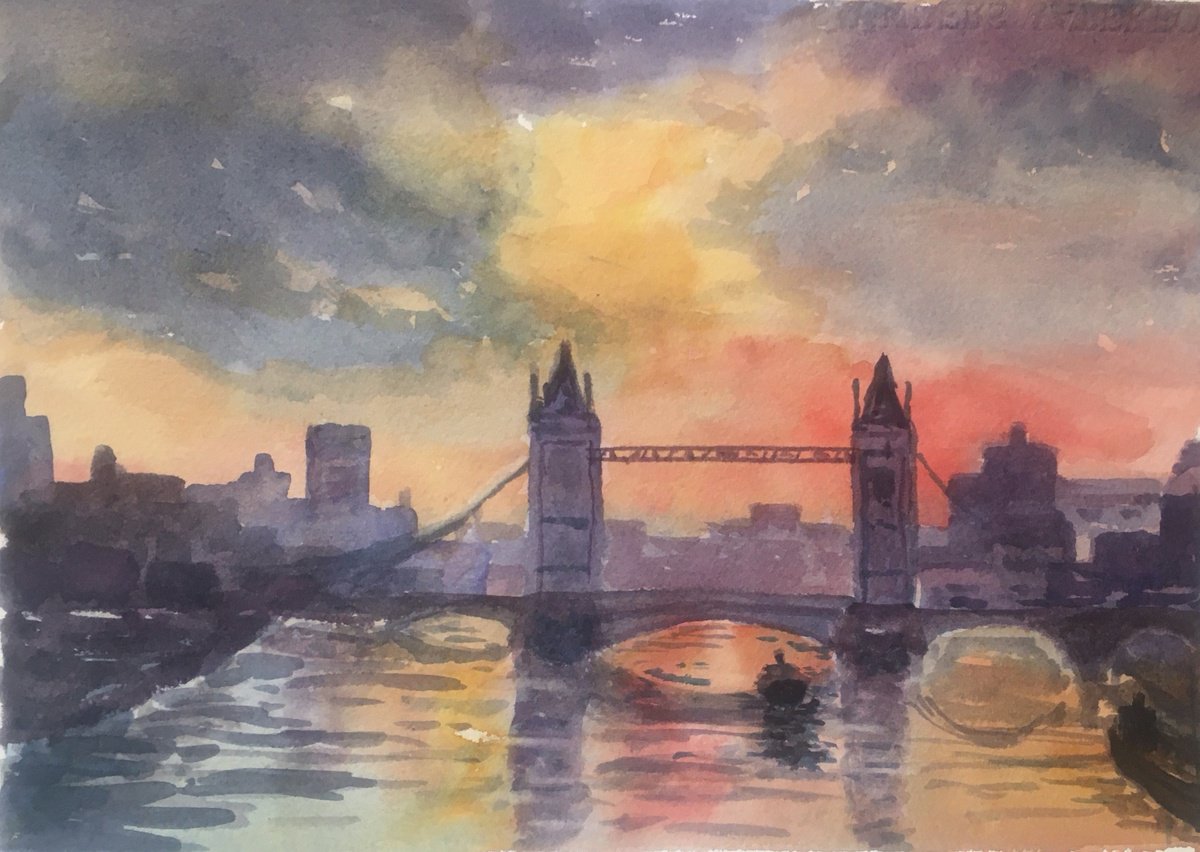 Impressionistic Cityscapes Watercolour By Julian Lovegrove Art, 14 X 10", Tower Bridge, London, Original Artwork