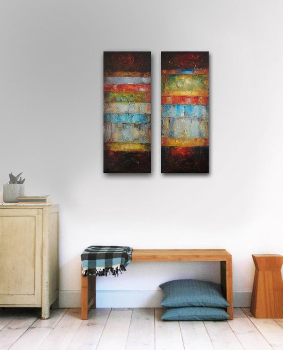 Horizontals, Set of 2 large contemporary Painting, Free Shipping