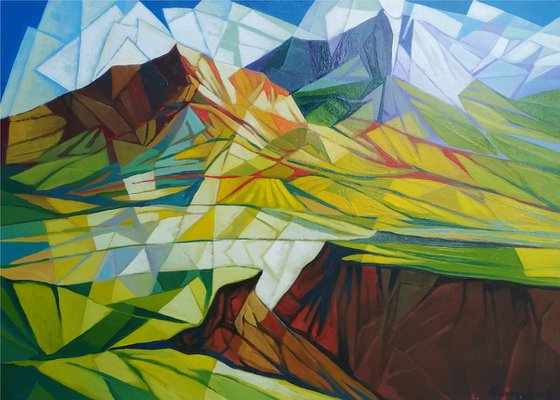 Cubism - Mountains - 2 (60x80cm, cubism, oil painting, ready to hang)