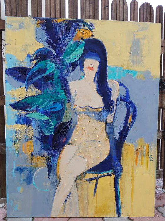 model with plant, 100x130cm