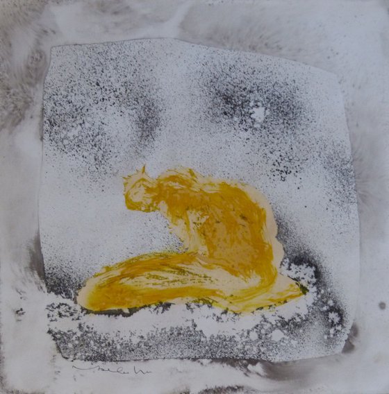 The golden cat, acrylic on paper 29x42 cm