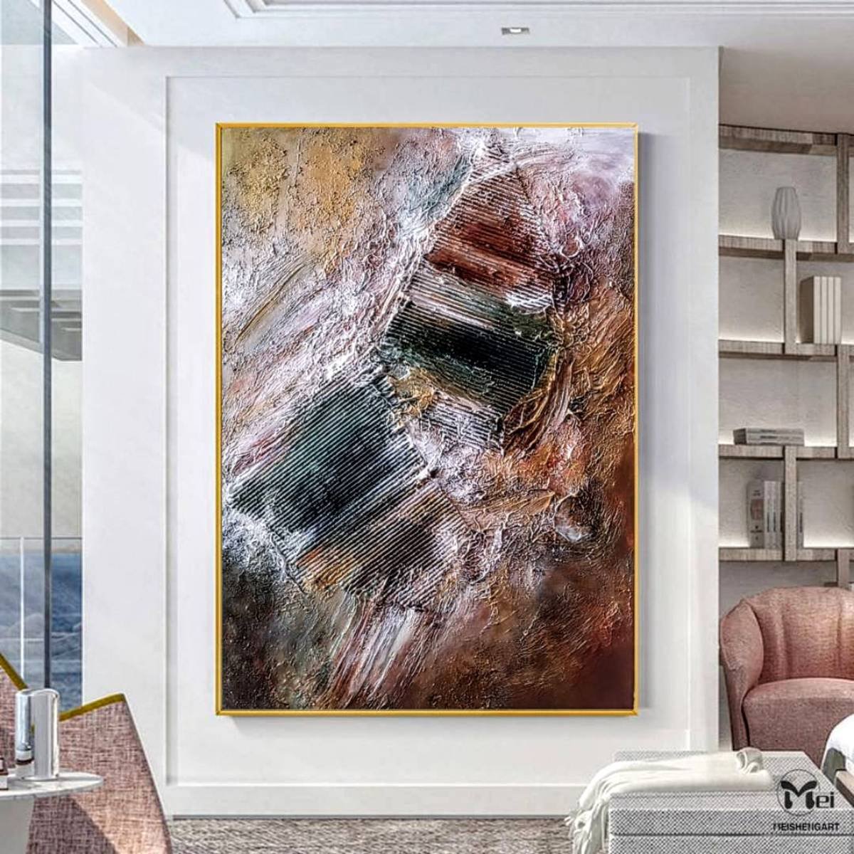 Gold air 70x100cm Abstract Textured Painting by Alexandra Petropoulou