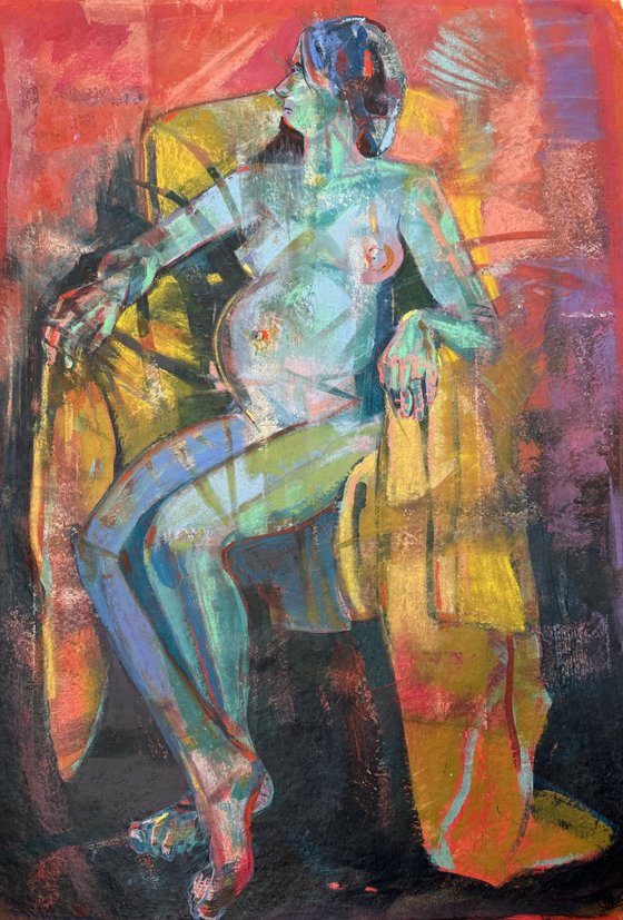 Seated nude on a golden chair