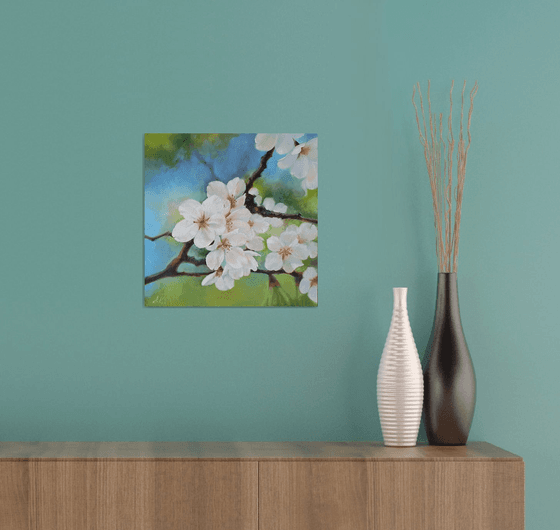 "Apple blossom." apple tree flower spring  liGHt original painting PALETTE KNIFE  GIFT (2020)