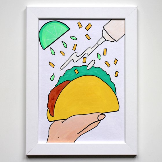 Taco Mexican Food Pop Painting on A4 Paper (Unframed)