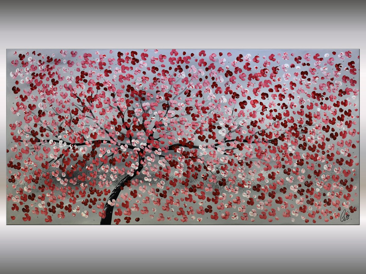 Cherry Tree - Large acrylic abstract painting cherry blossoms nature painting canvas wall... by Edelgard Schroer