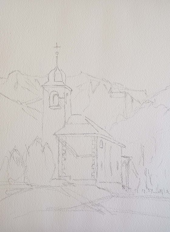 Small church from the 1600s in the Macugnaga valley with Monte Rosa in the background