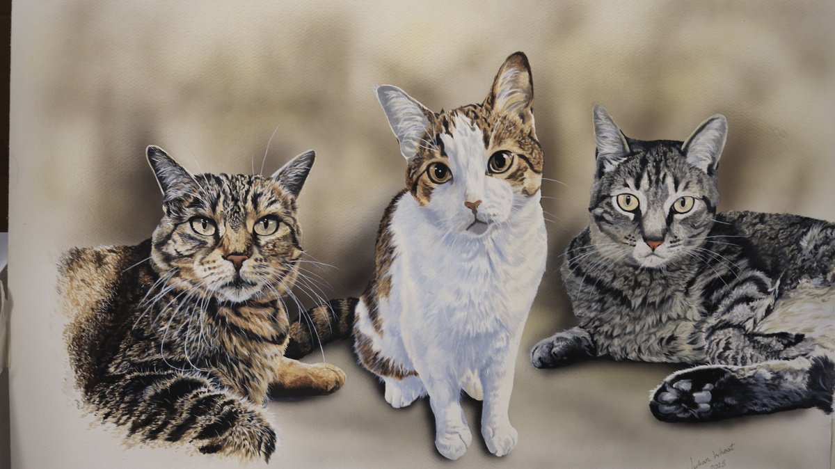 Photorealistic Animal Acrylic Painting By Julian Wheat, 28 X 17", Dixie,Scooter,Ducky, Original Artwork