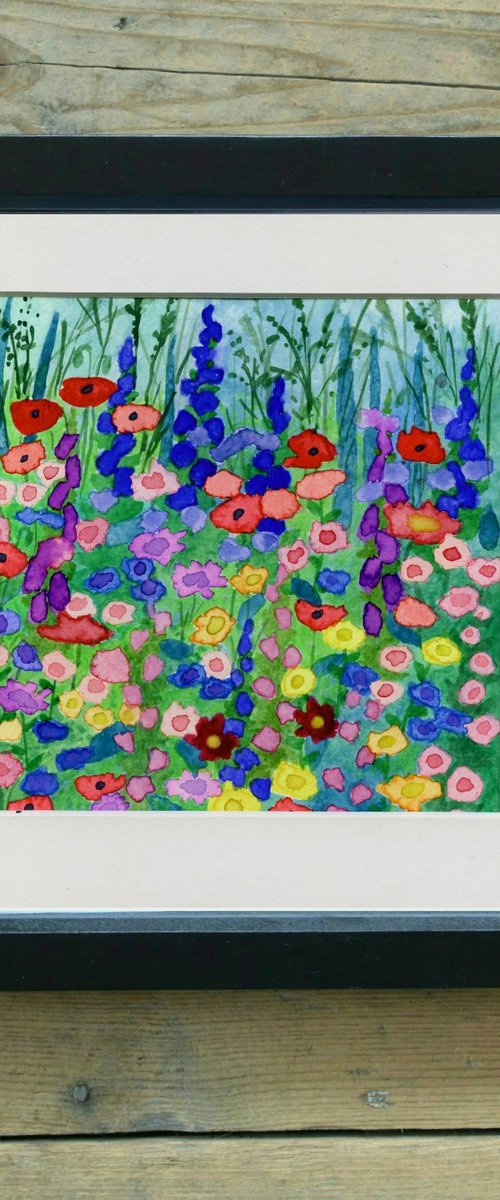 Wildflowers - mounted watercolour, small gift idea by Lisa Mann