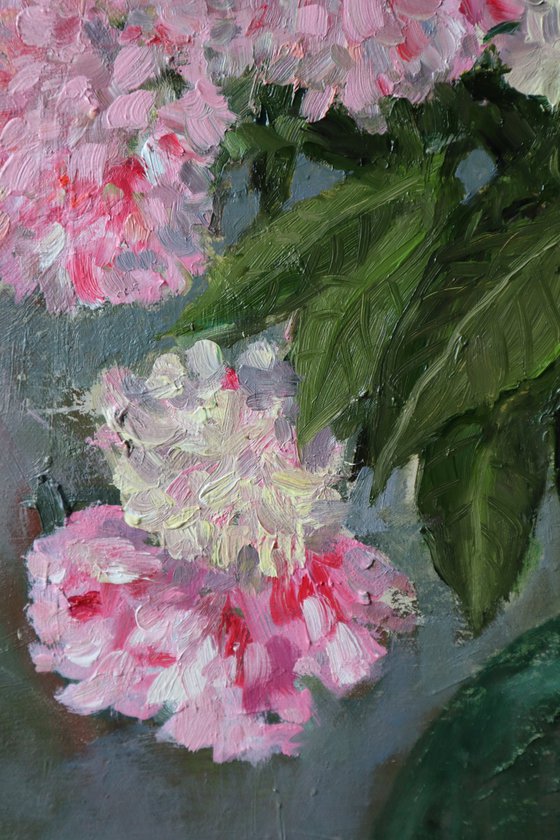 Peonies in Green Vase
