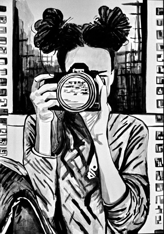 Girl with camera / 100 x 70 cm