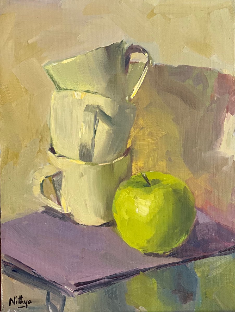 An Apple a Day Series - 6 - Vibrant oil painting kitchen decor by Nithya Swaminathan