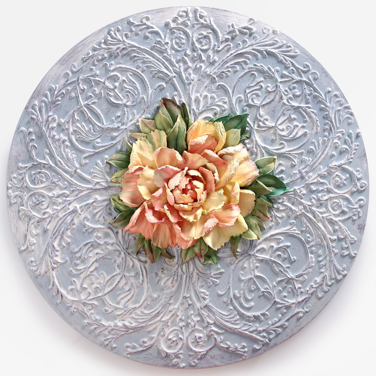 PEONY IN A CIRCLE * Sculpture painting * Plaster * Palette knife * Original painting by Evgenia Ermilova