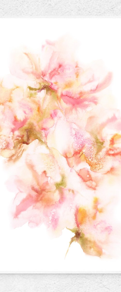 Abstract watercolor floral painting, loose flowers Spring blossom by Olga Grigo