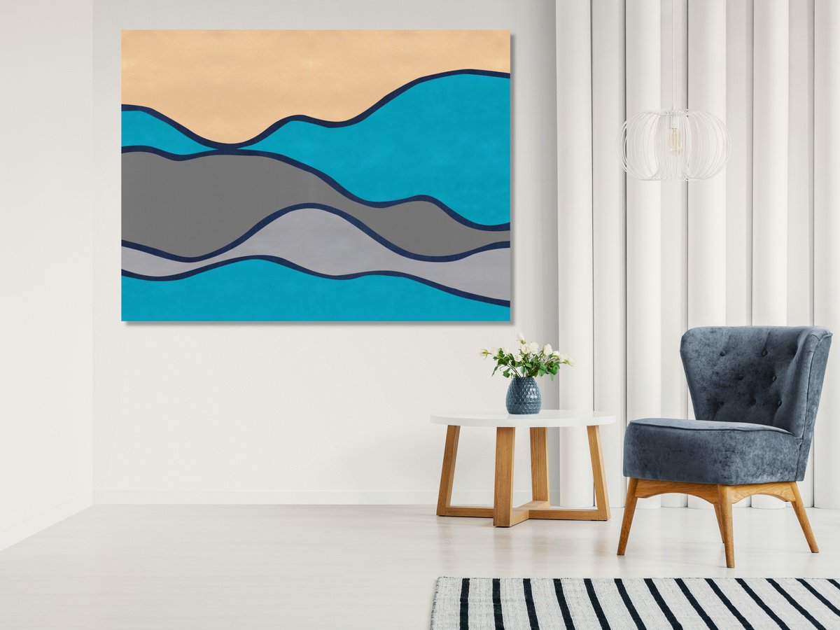 Abstract Landscape Acrylic Painting By Marina Krylova, 47 X 35", Modern Landscape #44, Original Artwork