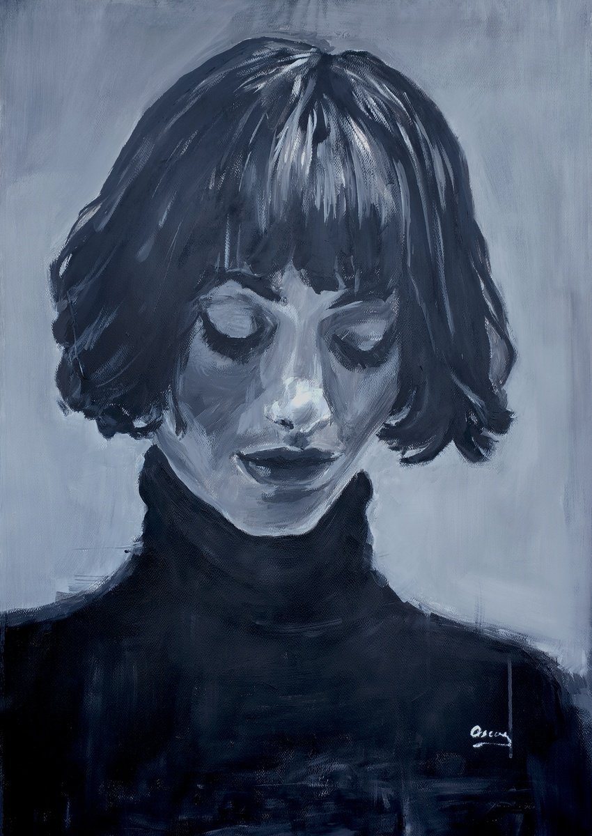 Impressionistic Portrait Acrylic Painting By Oscar Alvarez Pardo, 27 X 39", Swb-3, Original Artwork