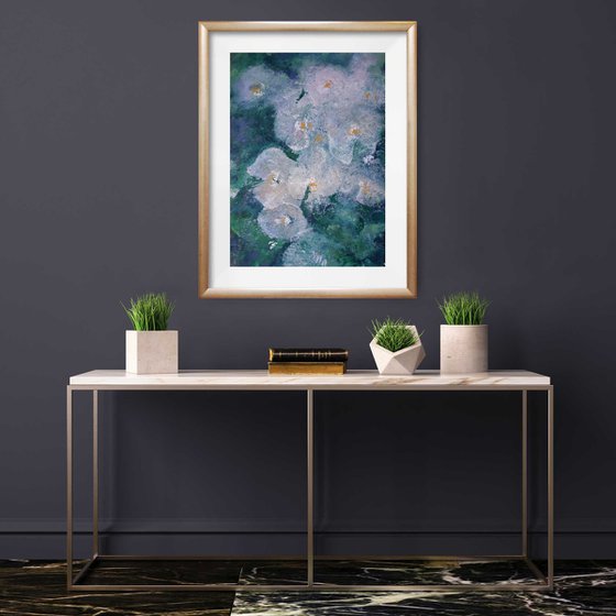Abstract orchids on green