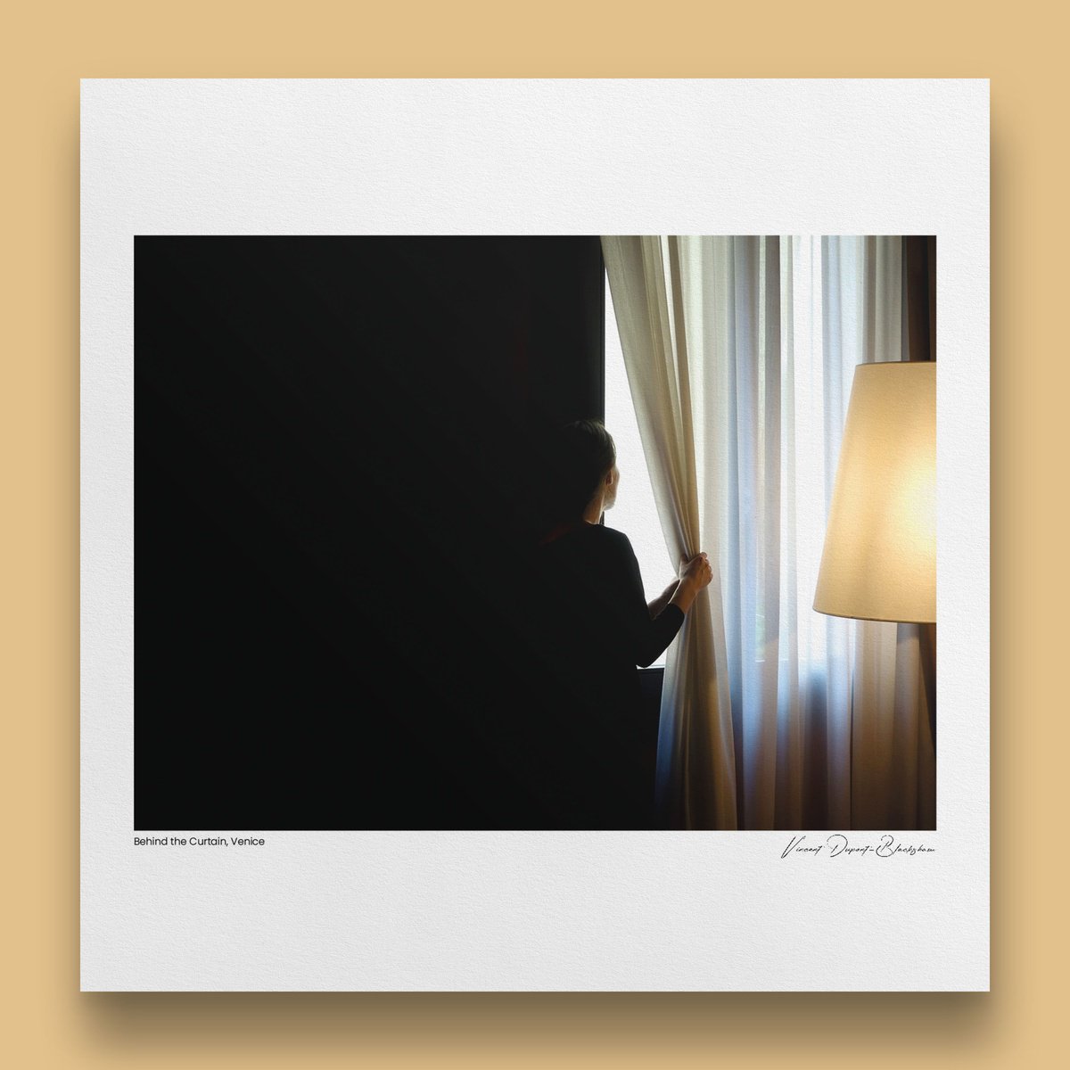 Portrait Photograph By Vincent Dupont-Blackshaw, 20 X 20", Behind The Curtain, Original Artwork