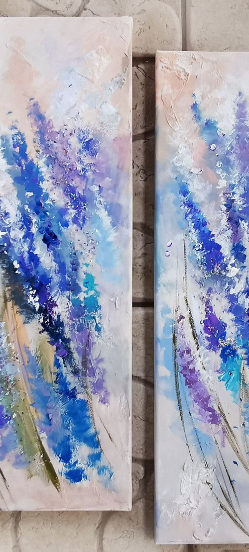 Flowers canvas art, Set paintings, Lavender art by Annet Loginova