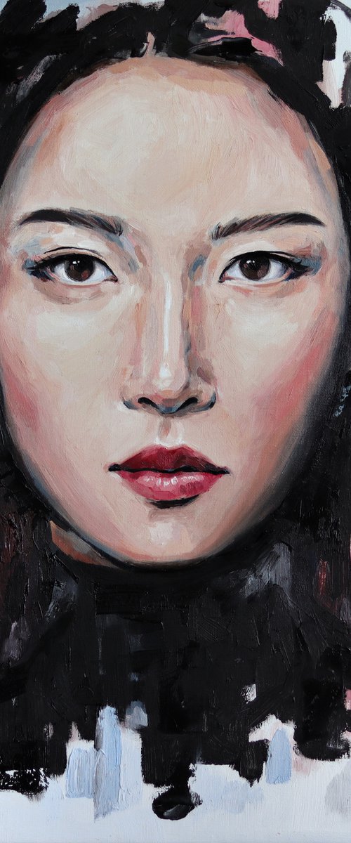 Asian woman with bird by Marina Ogai