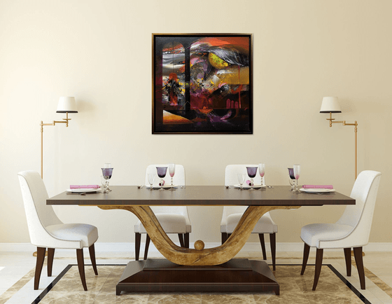 Large framed abstract mindscape autumn colors melancholia enigmatic masterpiece by O Kloska