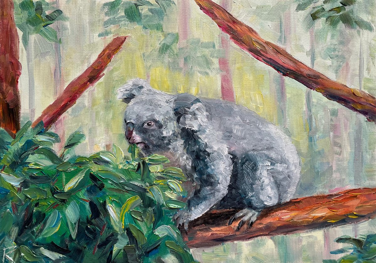Koala Oil Painting, Cute Bear Original Artwork, Australia Wall Art, Animal Home Decor by Kate Grishakova