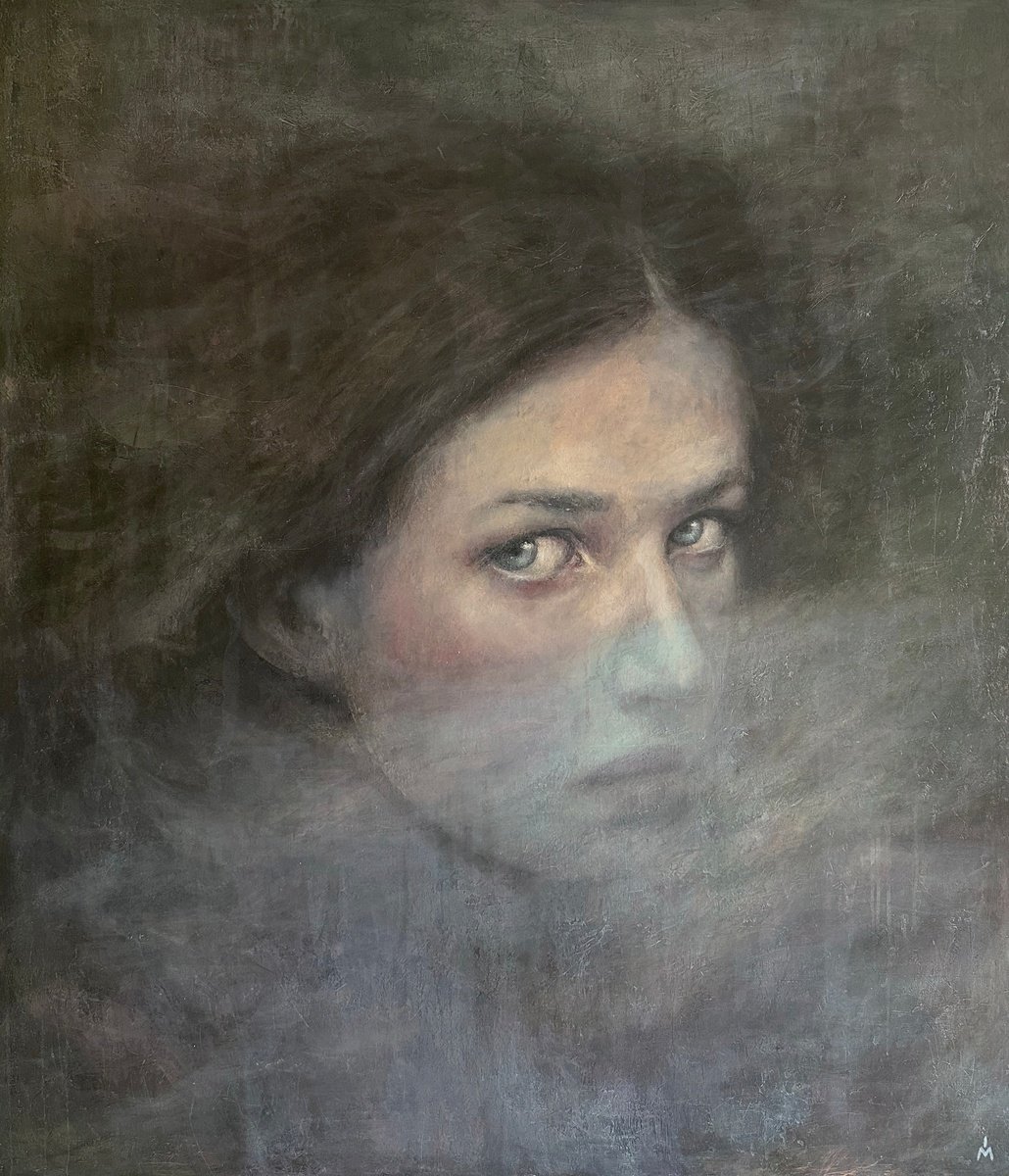 Surrealistic Portrait Oil Painting By Margarita Ivanova, 47 X 55", Wind, Original Artwork