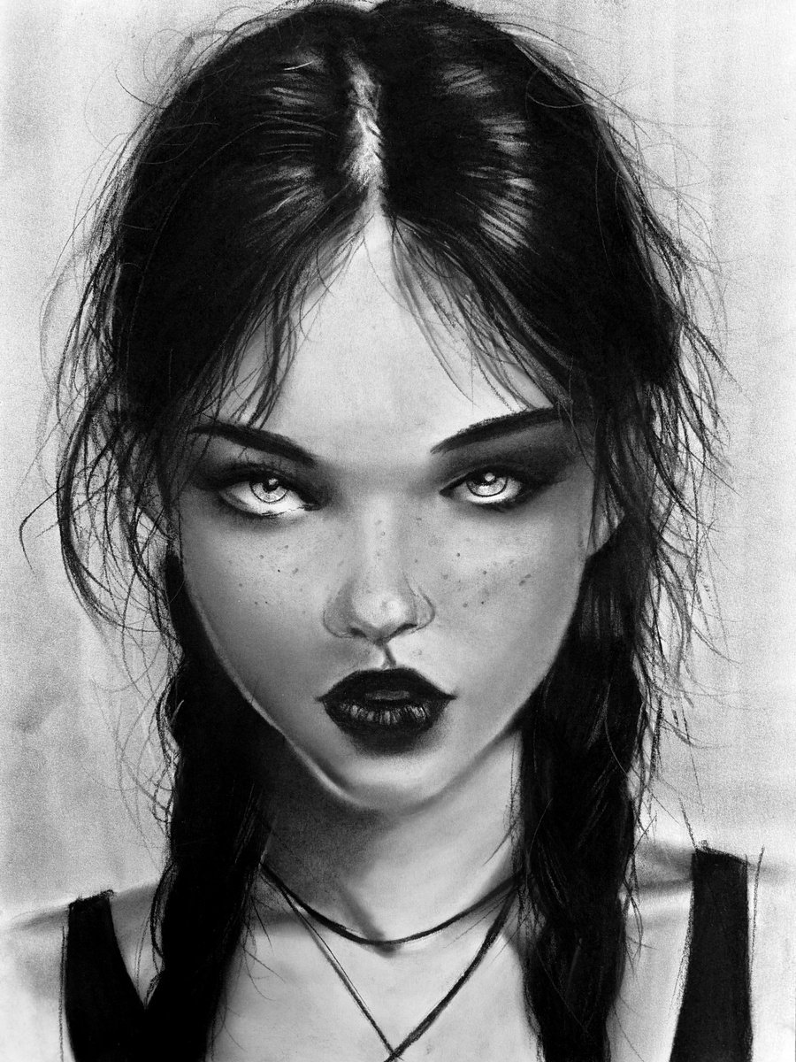 Photorealistic Portrait Charcoal Drawing By Denny Stoekenbroek, 12 X 17, Witching Hour, Original Artwork