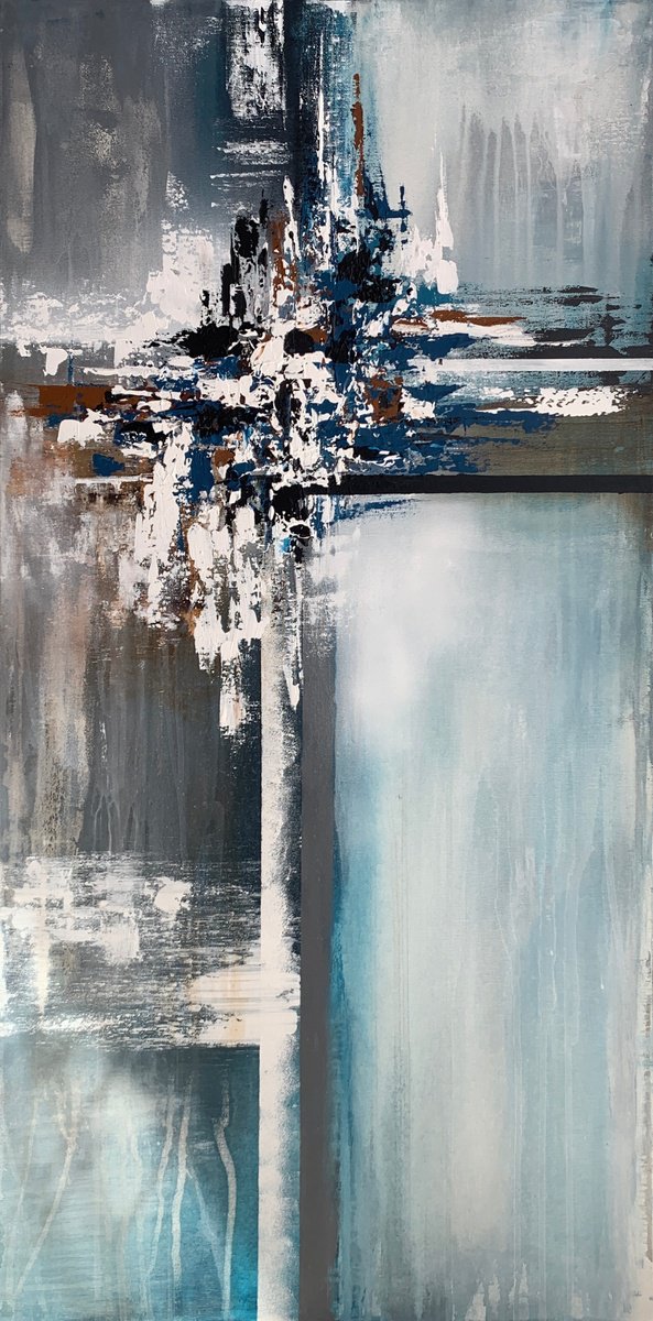 Shades of Blue, gray and brown abstract landscape Fresh original wall art. by Marina Skromova
