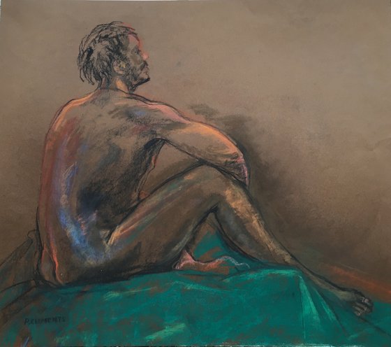 Contemplation a Male Nude Study with Green cloth
