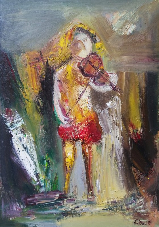 The violinist 48x65cm, oil/canvas portraiture