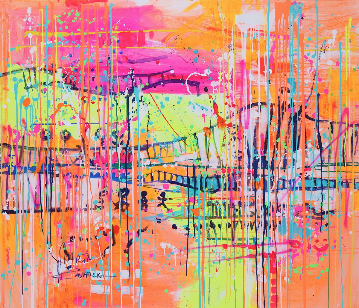 Abstract Acrylic Painting By Marta Zawadzka, 55 X 47", Ladder, Original Artwork