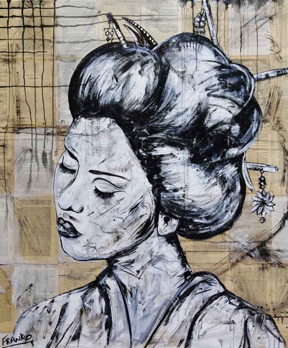 Geisha Study #3 120cm x 100cm Geisha Book Page Urban Pop Art