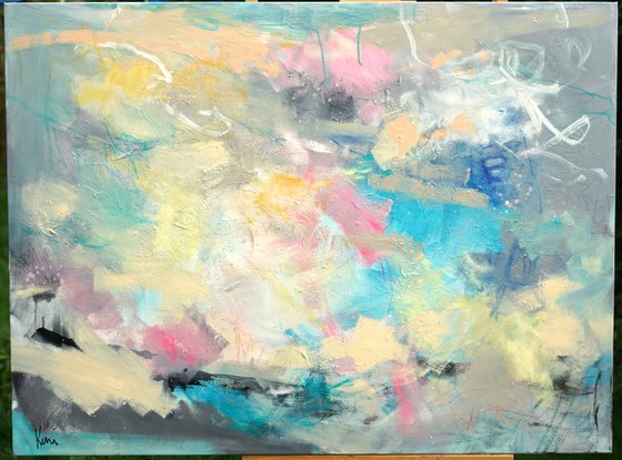 A Breath of Beach Air 40x30" Light Breezy Abstract Expressionist Painting on Large Canvas