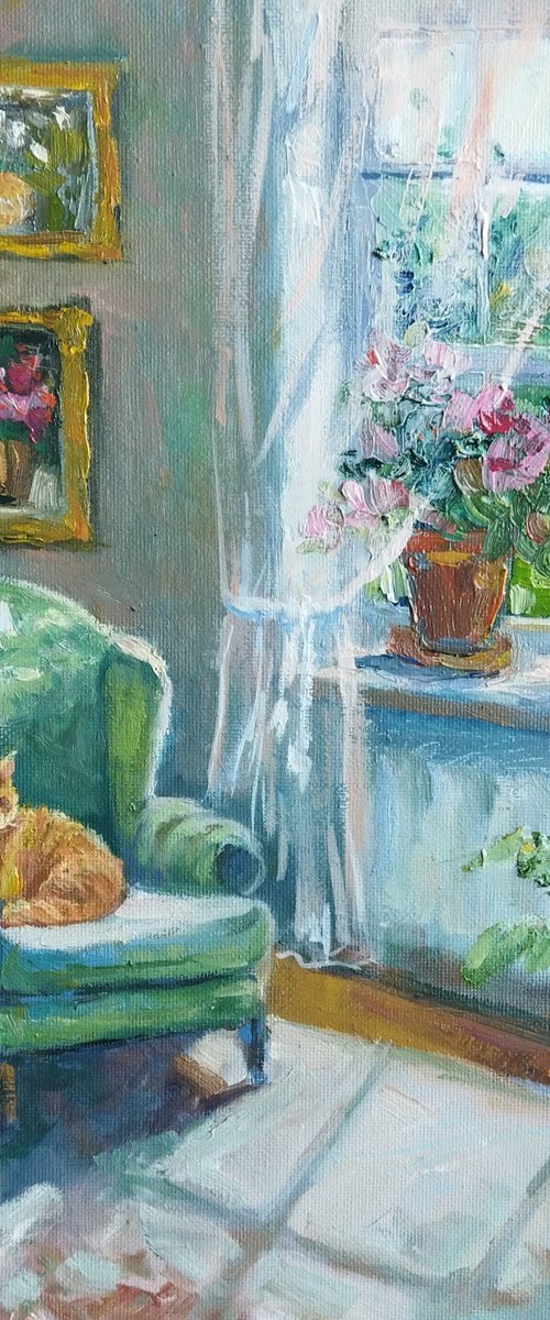 Ginger cat and armchair by Ann Krasikova
