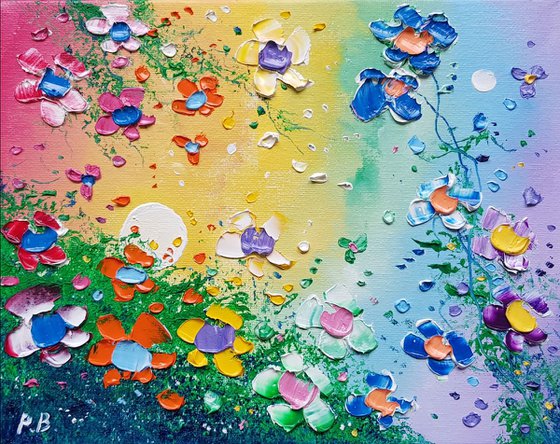 "Rainbow Meadow Flowers in Love"