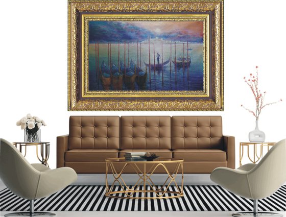 Venetian Golden Gondolas: linen, oil