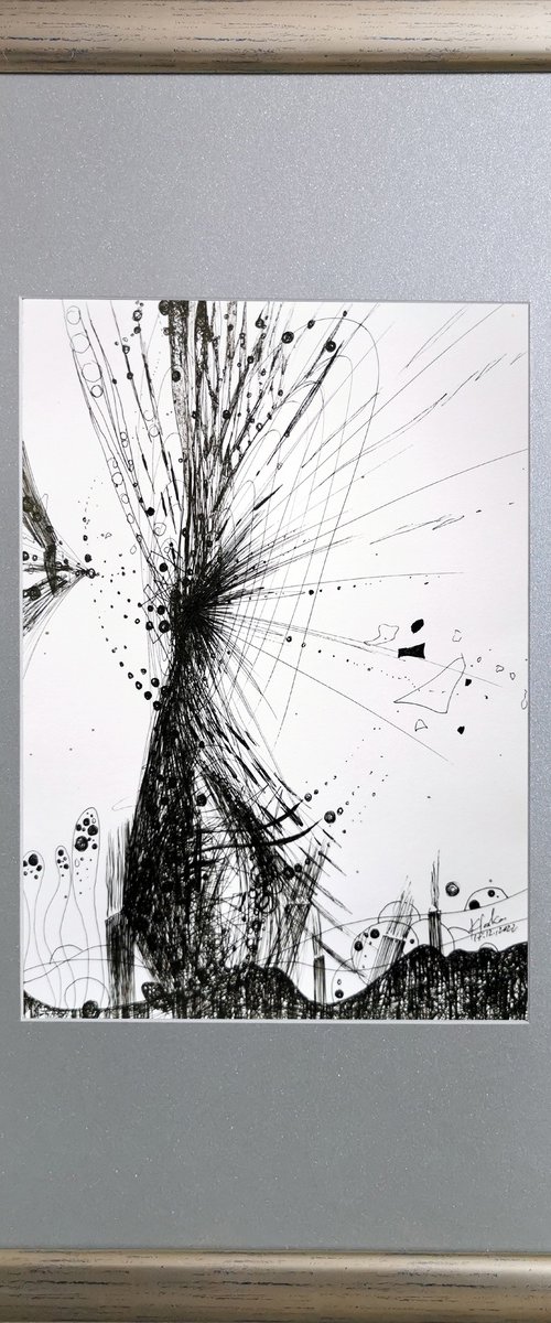 Framed beautiful strange spontaneous vibrating lines enigmatic still life by O KLOSKA by Kloska Ovidiu