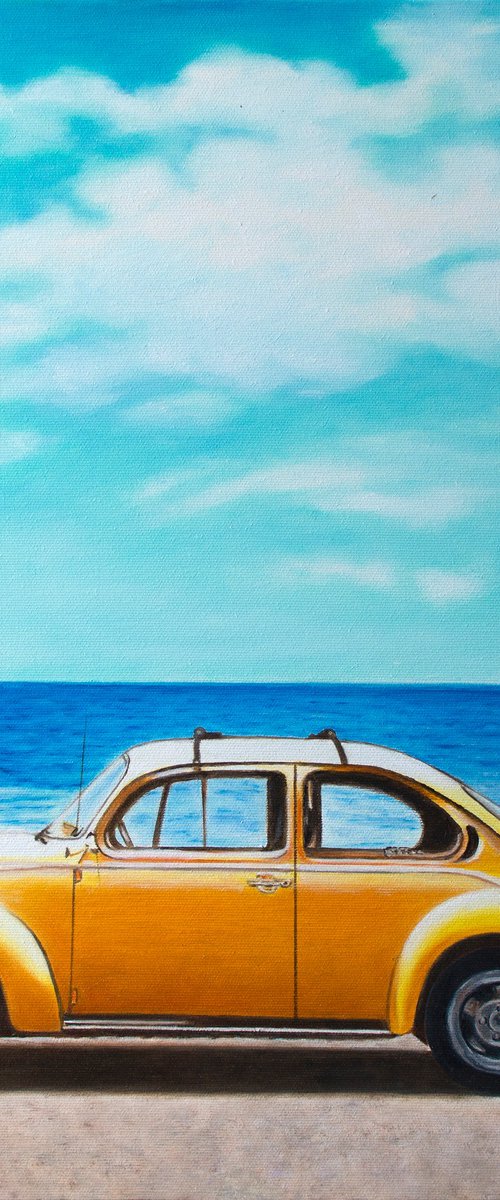 WHERE THE SKY KISSES THE OCEAN by Vera Melnyk (original oil on canvas, Holidays in California, Modern Home Decor, holiday art, wall decor, minimalism) by Vera Melnyk