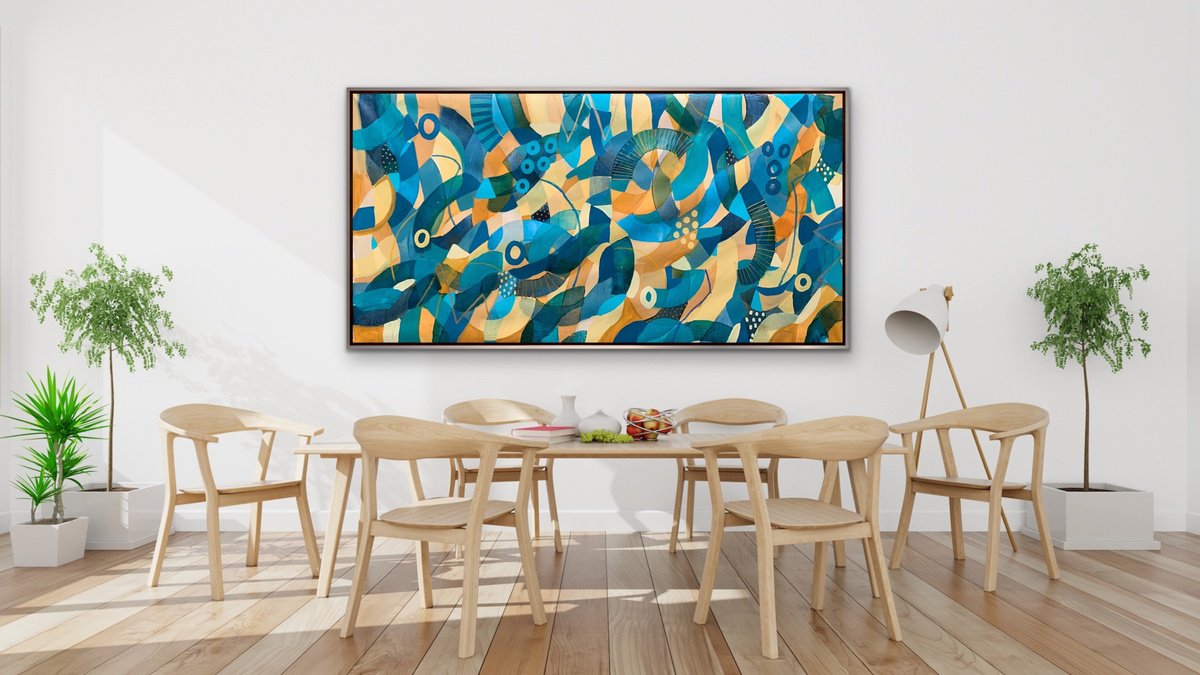 Organic Abstract Acrylic Painting By Rashna Hackett, 72 X 38", High Tide, Original Artwork