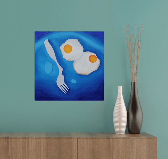 Still life with baked eggs