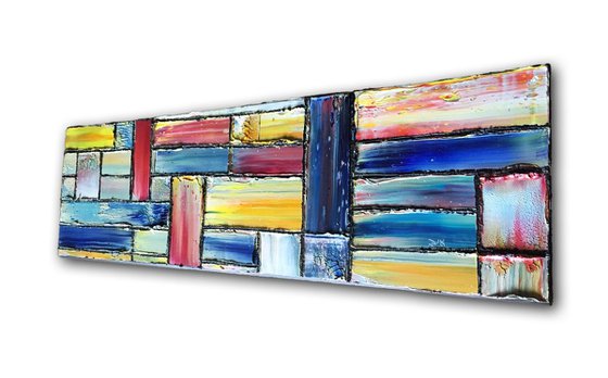 "Candy Crush" - Original PMS Abstract Oil Painting On Reclaimed Wood - 26" x 7.5"