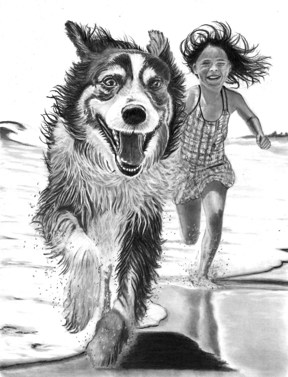 Photorealistic Animal Pencil Drawing By Paul Stowe, 11 X 15", Summer Fun, Original Artwork