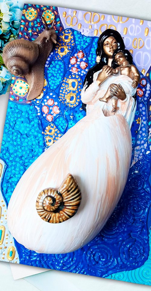 Mother and baby. Fairytale snail woman in sea shell by BAST