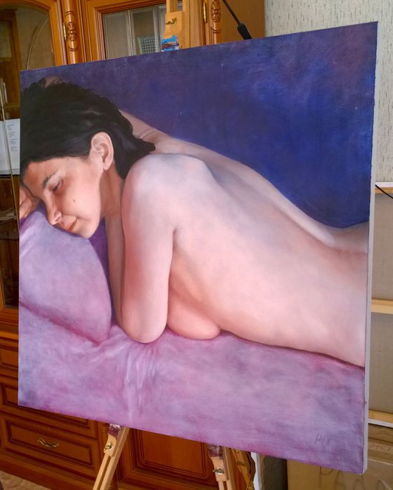 The bliss, unique tender nude woman portrait reclining nude